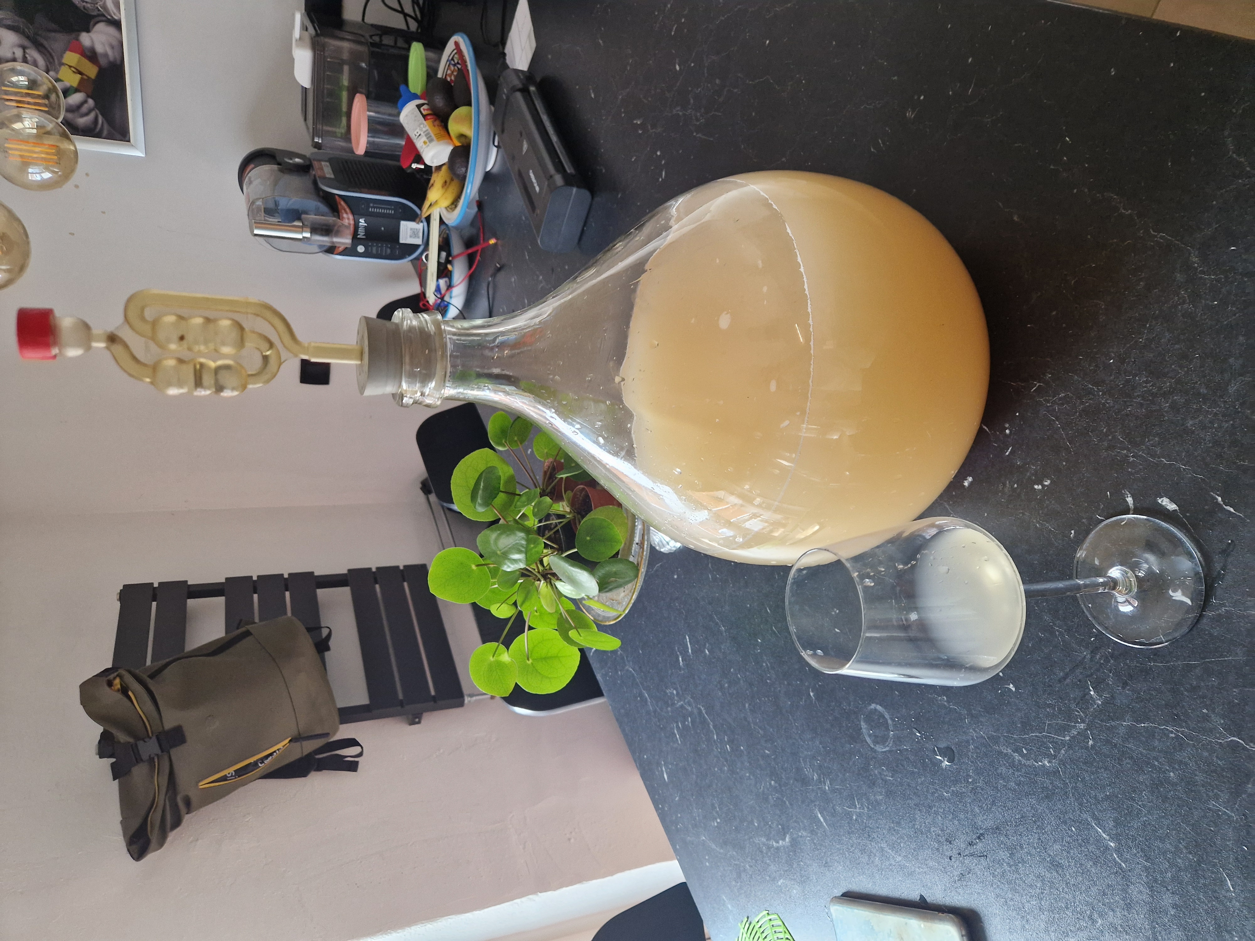 Oma's Appeltjes, de derde mede, rijpend in een ballon op de bar